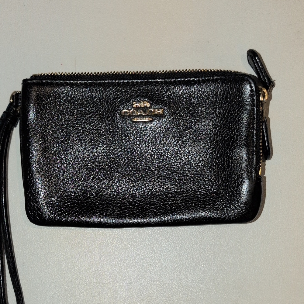 Coach Black Pebbled Leather Double Zip Wristlet